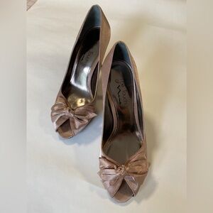 3” Satiny Nude Pumps with Bow Detail